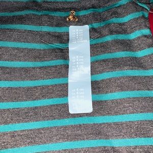 Long sleeved T-shirt, gray with teal green stripes